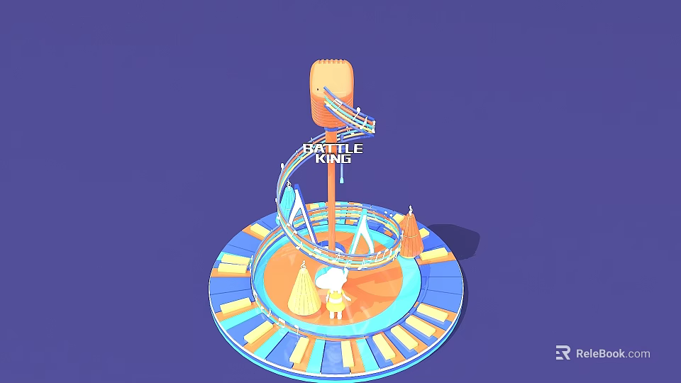 Vibrant Interactive Zone Featuring Bottle King Spiral Slide And Circular Platform With Characters 3d model