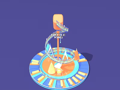Vibrant Interactive Zone Featuring Bottle King Spiral Slide And Circular Platform With Characters 3d model