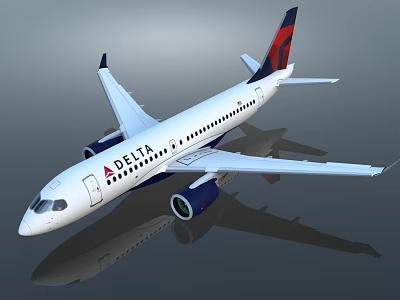 Delta Modern Passenger Plane With White Fuselage And Red Blue Tail Design 3d model