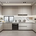Modern Kitchen Interior With White Cabinets Marble Countertop And Stainless Steel Appliances