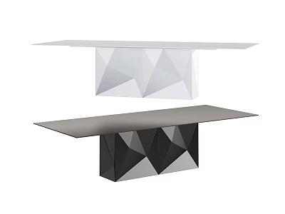 Modern Dining Table With Black White Geometric Diamond Base And Sleek Tabletop 3d model