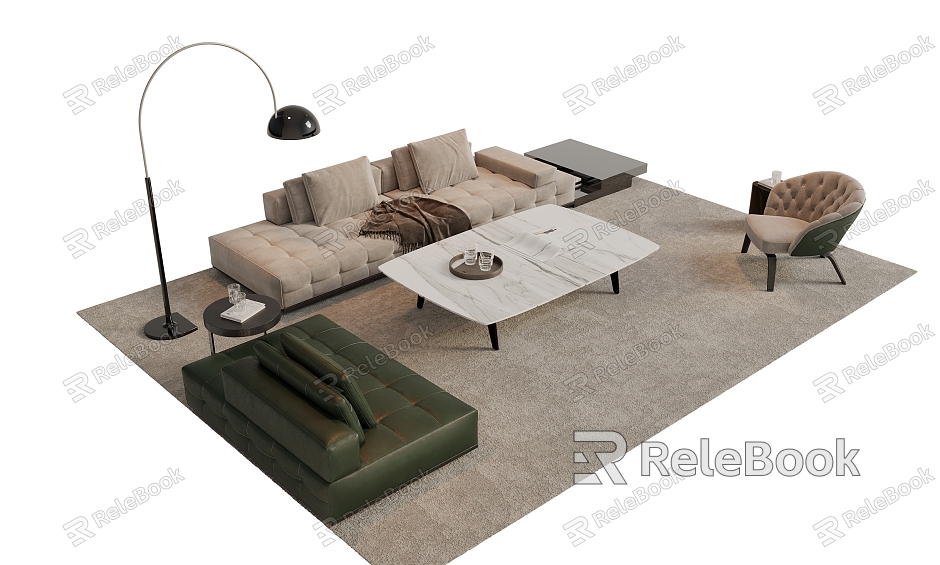 Modern Sofa Coffee Table Combination Decorations Ornaments Single Casual Chair Multi-person Sofa Side Carpet model