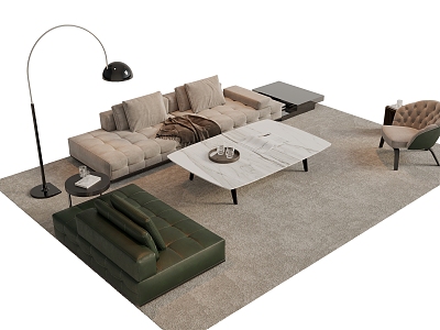 Modern Sofa Coffee Table Combination Decorations Ornaments Single Casual Chair Multi-person Sofa Side Carpet model