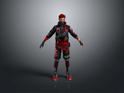 Game Character With Red Hair Black Gloves And Black Red Outfit As Fantasy Creature 3d model
