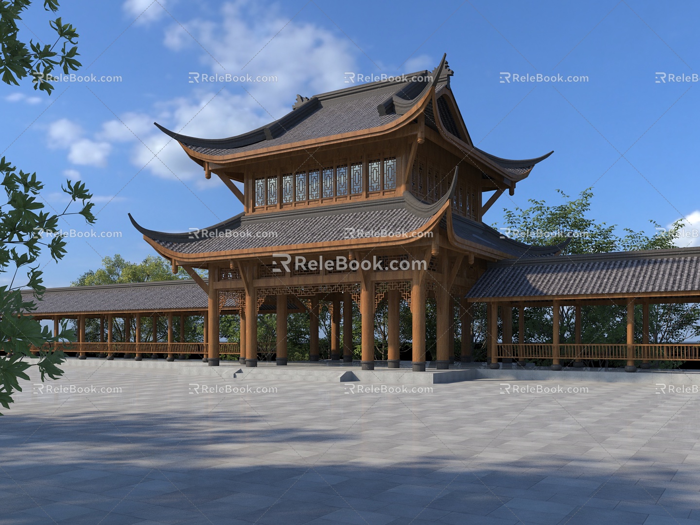 Chinese-style ancient building, ancient gallery, pavilion and temple 3d model