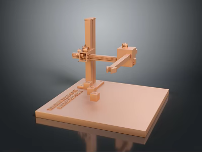 Orange Metal Mechanical Equipment With Vertical Horizontal Support Arms Sliding Components And Base Stand 3d model