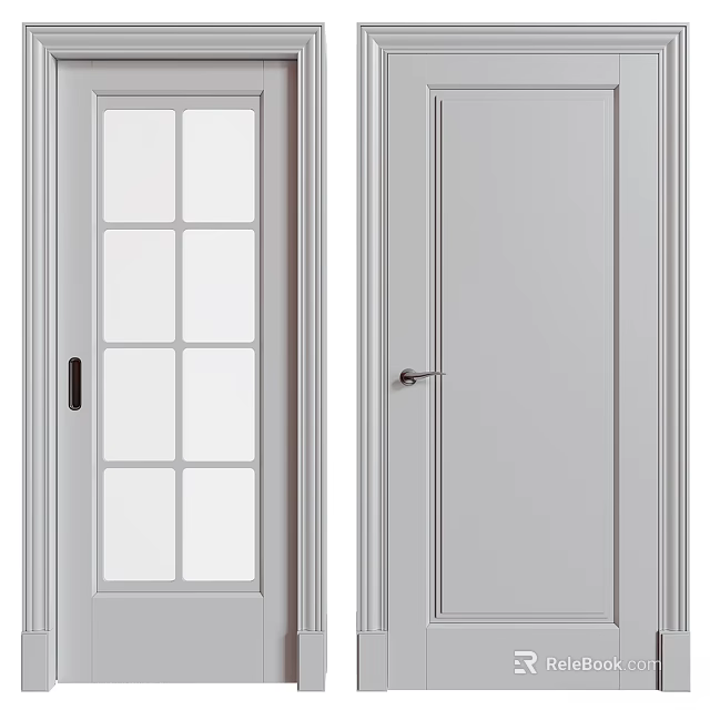 Modern Hinged Doors In White With Glass Panes And Solid Panel Design 3d model