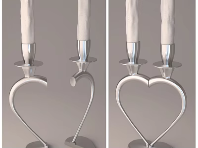 Elegant Silver Metal Candle Lamp With Heart Shaped Base And Two Candle Holders 3d model