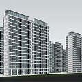Modern High Rise Residential Buildings With Sleek Glass Facades Green Trees And Road