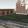 Community Cultural Activity Center Red White Building With Arched Entrance Steps And Trees