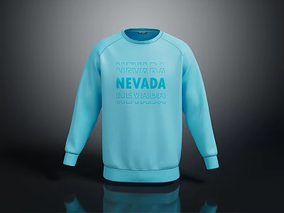 Light Blue Casual Long Sleeve Sweatshirt Featuring Nevada Blue Mountains Text Design 3d model