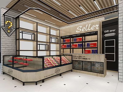 Supermarket Department Store Interior With Shelves Display Counters And Gift Shop Section 3d model