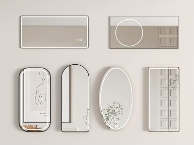 Various Decorative Mirrors In Different Shapes For Modern Home Interior Design 3d model
