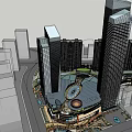 High Rise Residential Buildings With Central Commercial Plaza And Green Spaces