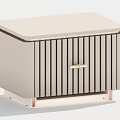 Modern Cream Bedside Table With Vertical Slats Gold Handle And LED Light Base 3d model