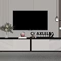 Modern TV Stand with Vase Books Decorative Sculpture Under Wall Mounted TV and Pendant Lights