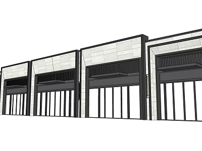 Modern Multiple Glass Entrance Doors With Stone Wall Decor On Building Exterior 3d model