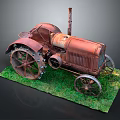 Rusty Vintage Tractor Model Displayed On Green Grass With Detailed Metal Wheels