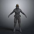 Game Movie Character In Gray Protective Suit With Helmet And Goggles Standing Pose
