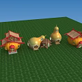 Charming Garden Ornaments Featuring Gourd Shaped Houses With Red Roofs On Green Grass