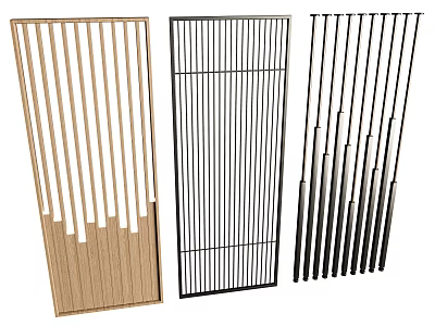 Modern Wooden and Black Metal Striped Room Dividers with Different Designs 3d model
