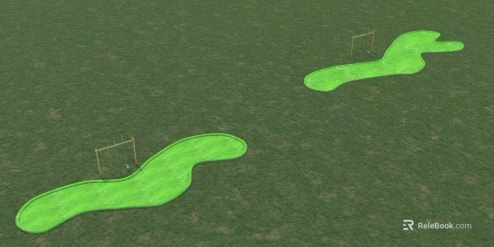 Kindergarten Safe Outdoor Playground With Green Turf Play Areas And Goalposts 3d model 