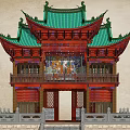 Traditional Chinese Ancient Architecture With Green Glazed Roof Wooden Carvings And Colorful Murals