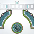 Modern Entrance Gate Design With Arched Structure Glass Curtain Walls And Central Fountain