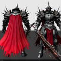 Medieval Men in Spiked Armor with Red Cape and Chain Weapon Design