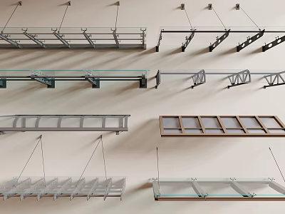 Various Modern Awning Designs With Aluminum Glass And Wooden Hanging Structures 3d model