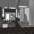 Luxury Bridal Shop Interior With Wedding Dress Display Sofa Chandelier And Large Mirror