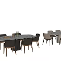 Modern Dining Table Set With Marble Tabletop And Gray Upholstered Wooden Chairs