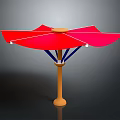 Red Outdoor Umbrella With Wooden Pole And Multi Panel Canopy Design