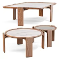 Modern Coffee Tables With Round Marble Top And Dark Wooden Legs Design