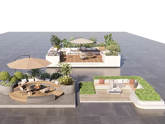 Modern Outdoor Landscape Flower Pond Card Seat Timber Stone Long Strip Sunshade Shrub Ball Shrub 3d model