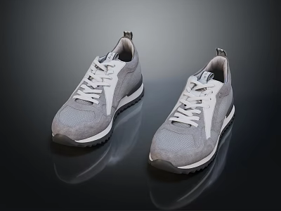 Pair of Gray Sneakers with White Laces and Modern Rubber Sole Casual Style 3d model