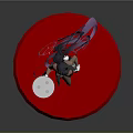 Game Movie Character With Black Bunny Ears Purple Long Hair Holding Tray On Red Base