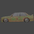 Rusty Green Old Car Exterior With Weathered Body And Vintage Design