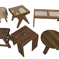 Various Wooden Stools With Woven Tops And Unique Square Round Shape Designs