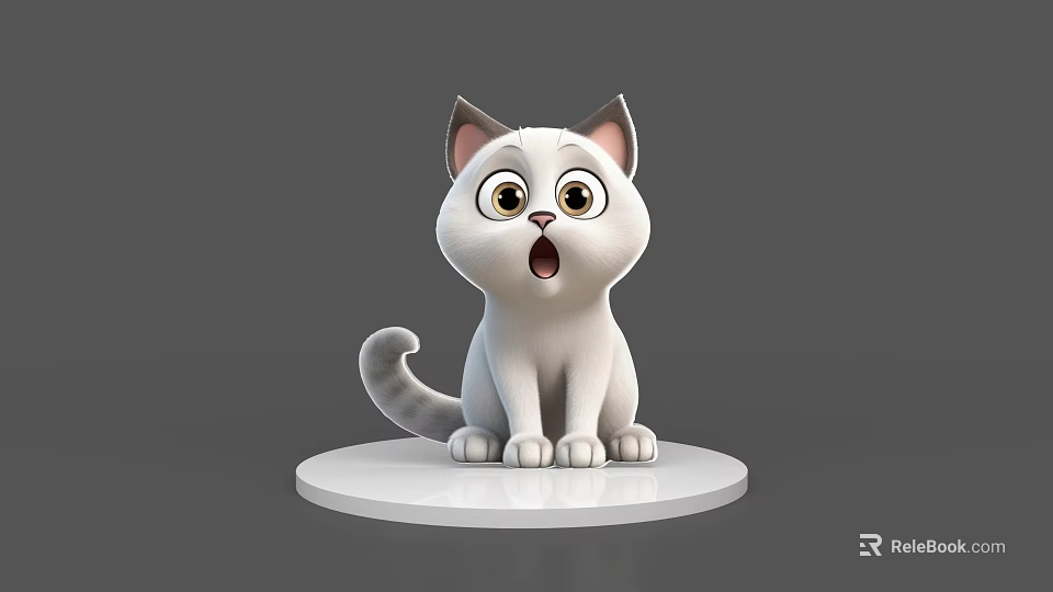 White Reptile Figurine With Surprised Expression On Round White Base Against Gray Background 3d model 