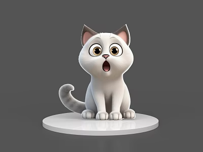White Reptile Figurine With Surprised Expression On Round White Base Against Gray Background 3d model