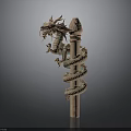 Intricate Dragon Carved Column With Coiled Dragon Design And Detailed Sculptures