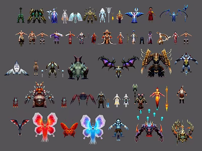 Game and Movie Characters Featuring Fantasy Creatures Diverse Shapes and Winged Designs 3d model