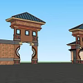Traditional Building Exterior Wall With Tiled Roof Arched Doorway And Decorative Details