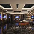 Luxurious Modern KTV Lounge Interior Design With Multiple Screens Sofas And Marble Flooring 3d model
