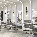 Modern Beauty Hair Salon Interior Design With White Column Green Plants And Styling Chairs