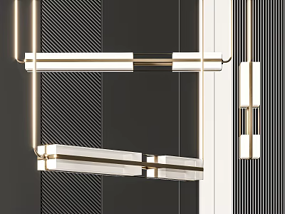 Modern Metal Linear Chandelier Design With Warm LED Lighting For Living Room Decor 3d model