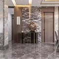 Modern Dining and Living Room Interior With Marble Surfaces Decorative Sculpture And Contemporary Furniture