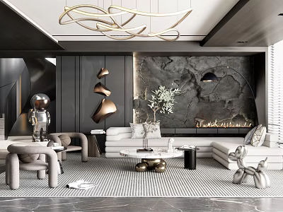 Modern Luxury Living Room Interior Design With Art Decor Chandelier Sofa And Marble Accents 3d model