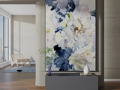 Modern Interior With Large Floral Painting And Decor 3d model